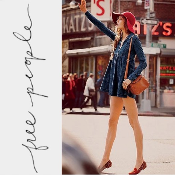 Free People Stretch Denim Knit Button Down Shirt Dress - Picture 1 of 10